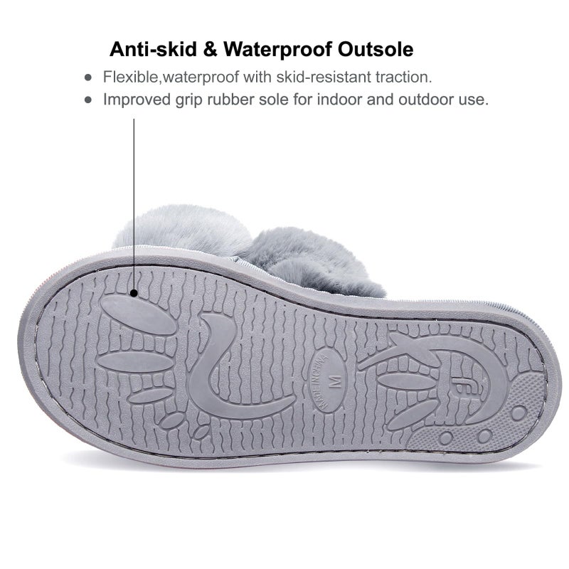 JIASUQI Women's Cross Band Fuzzy House Slippers Soft Plush Furry Faux Fur House Indoor Outdoor Slippers for Women Grey 8-9 - Image 5